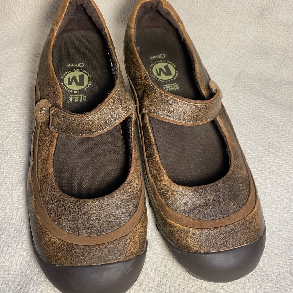 Merrell J46084 Emme Brown Leather Ortholite Mary Jane Flats Shoes Women's US 8.5